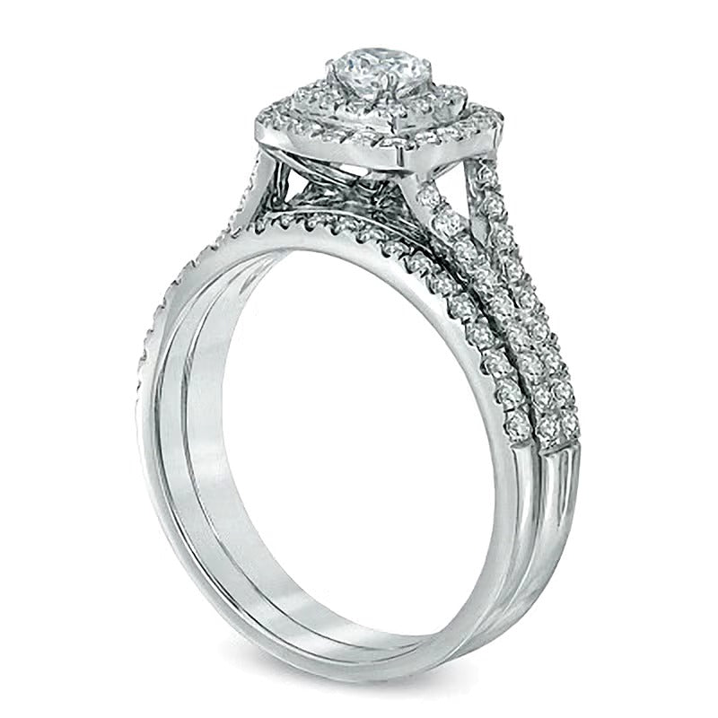 1.0 CT. TW Diamond Frame Bridal Set in 14K White Gold (I/I1)