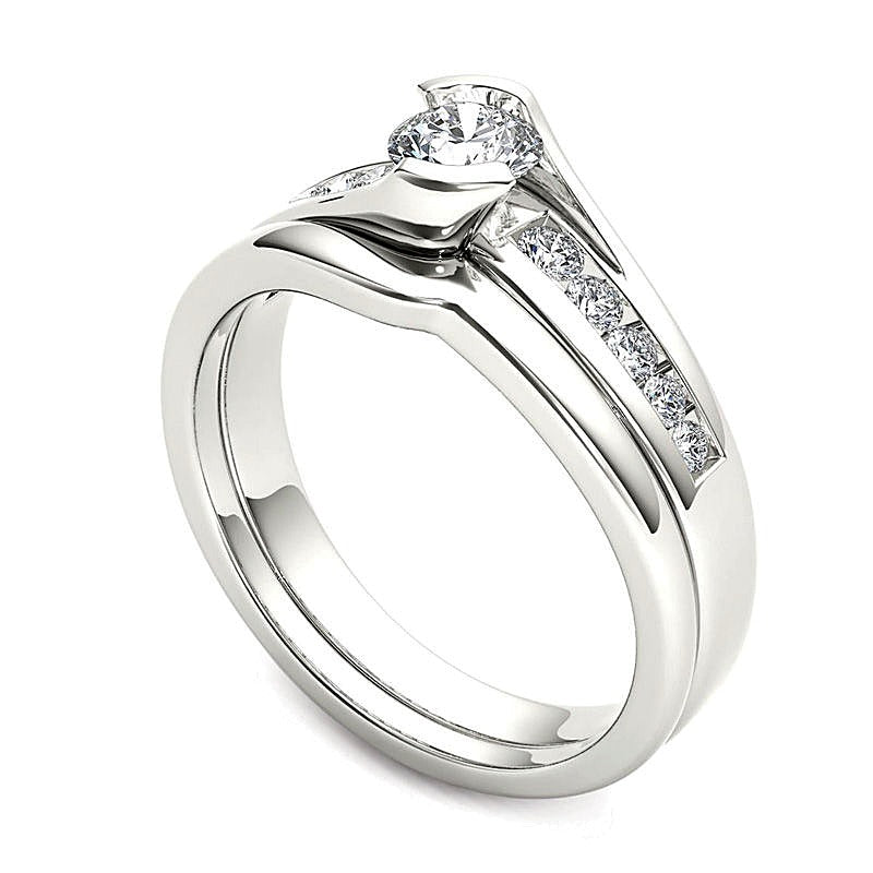 0.5 CT. TW Diamond Bypass Bridal Set in 14K White Gold