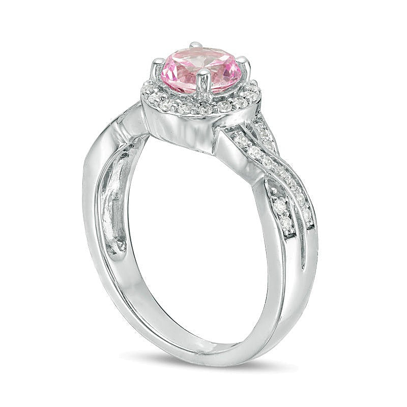 7.0mm Lab-Created Pink Sapphire and 0.25 CT. TW Diamond Braid Engagement Ring in Sterling Silver