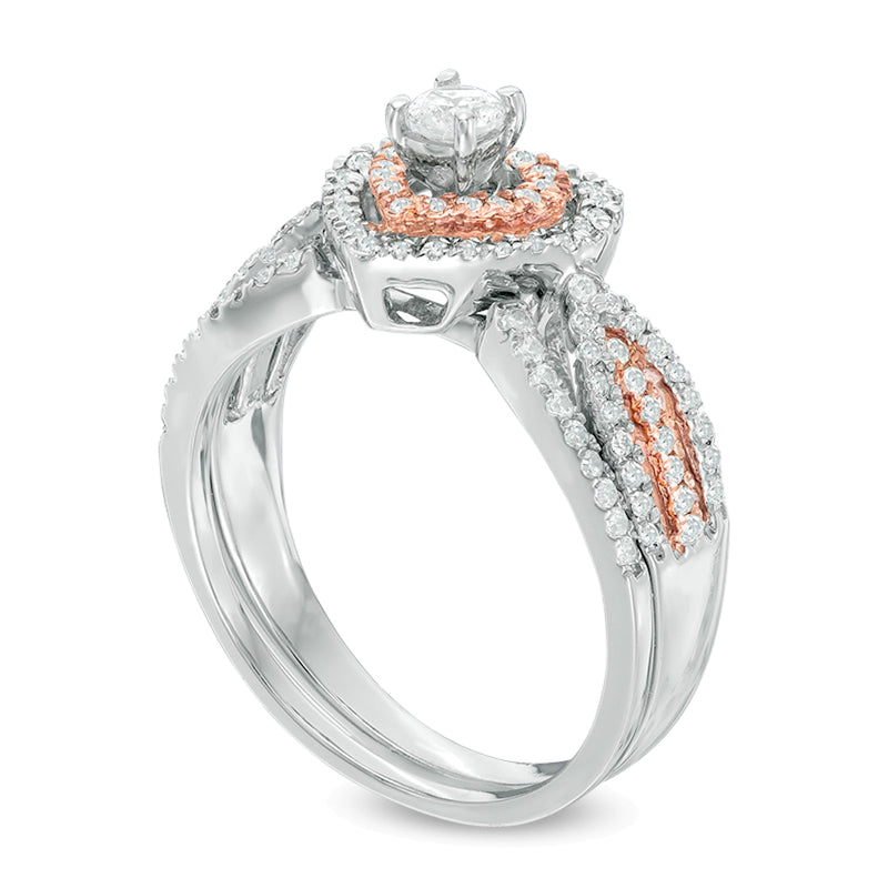 0.63 CT. TW Diamond Double Heart Frame Bridal Set in 10K Two-Tone Gold