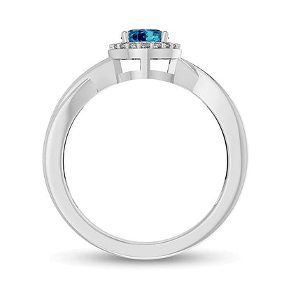 Oval Swiss Blue Topaz and 0.07 CT. TW Diamond Frame Crossover Shank Ring in 10K White Gold