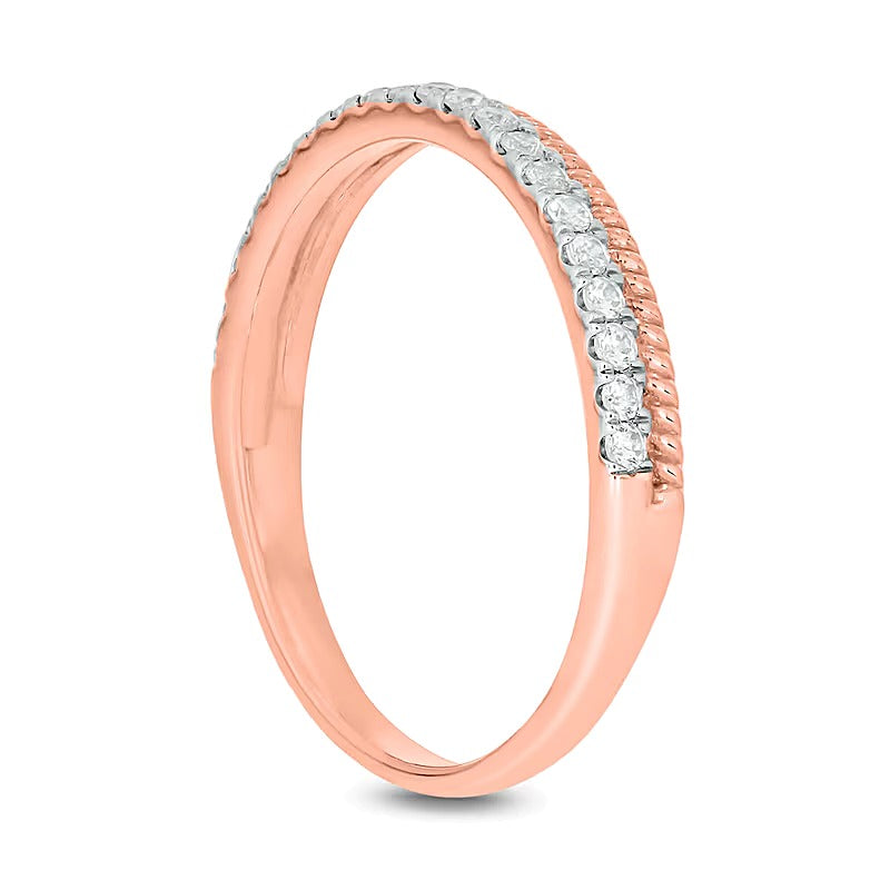 0.2 CT. TW Diamond Rope Edge Stackable Band in 10K Rose Gold