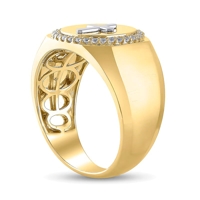 0.25 CT. TW Diamond Frame Cross Ring in 10K Two-Tone Gold