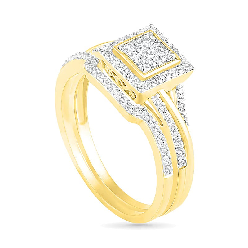 0.38 CT. TW Composite Diamond Square Frame Split Shank Bridal Set in 10K Gold