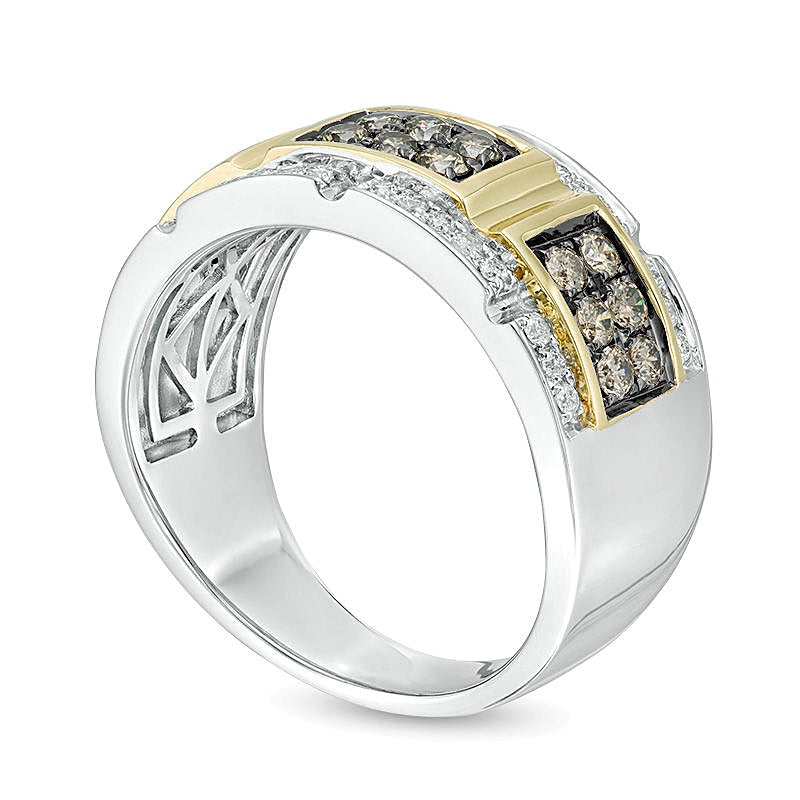1.0 CT. TW Champagne and White Diamond Buckle Ring in 10K Two-Tone Gold