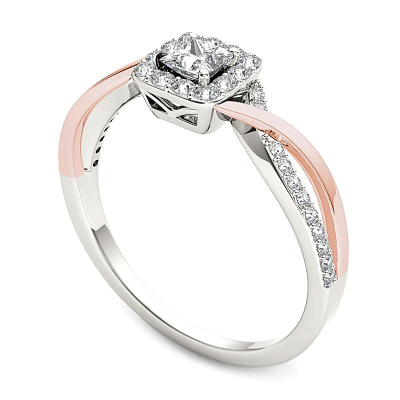 0.5 CT. TW Princess-Cut Diamond Square Frame Twist Engagement Ring in 14K Two-Tone Gold