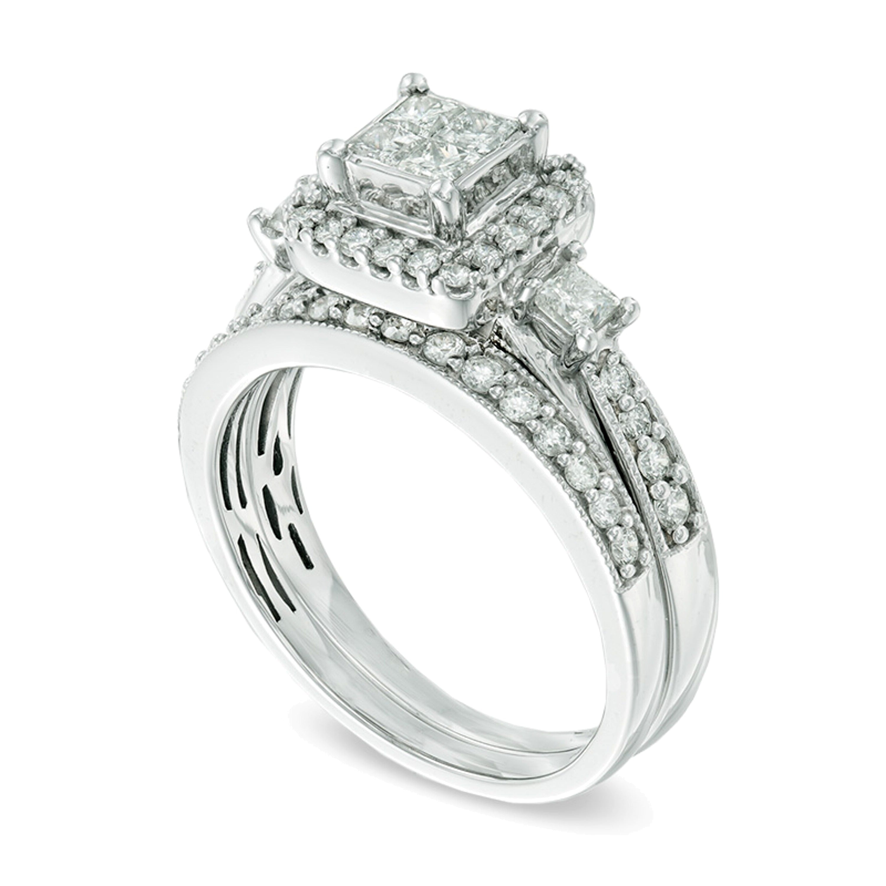 1.0 CT. TW Quad Princess-Cut Diamond Bridal Set in 10K White Gold