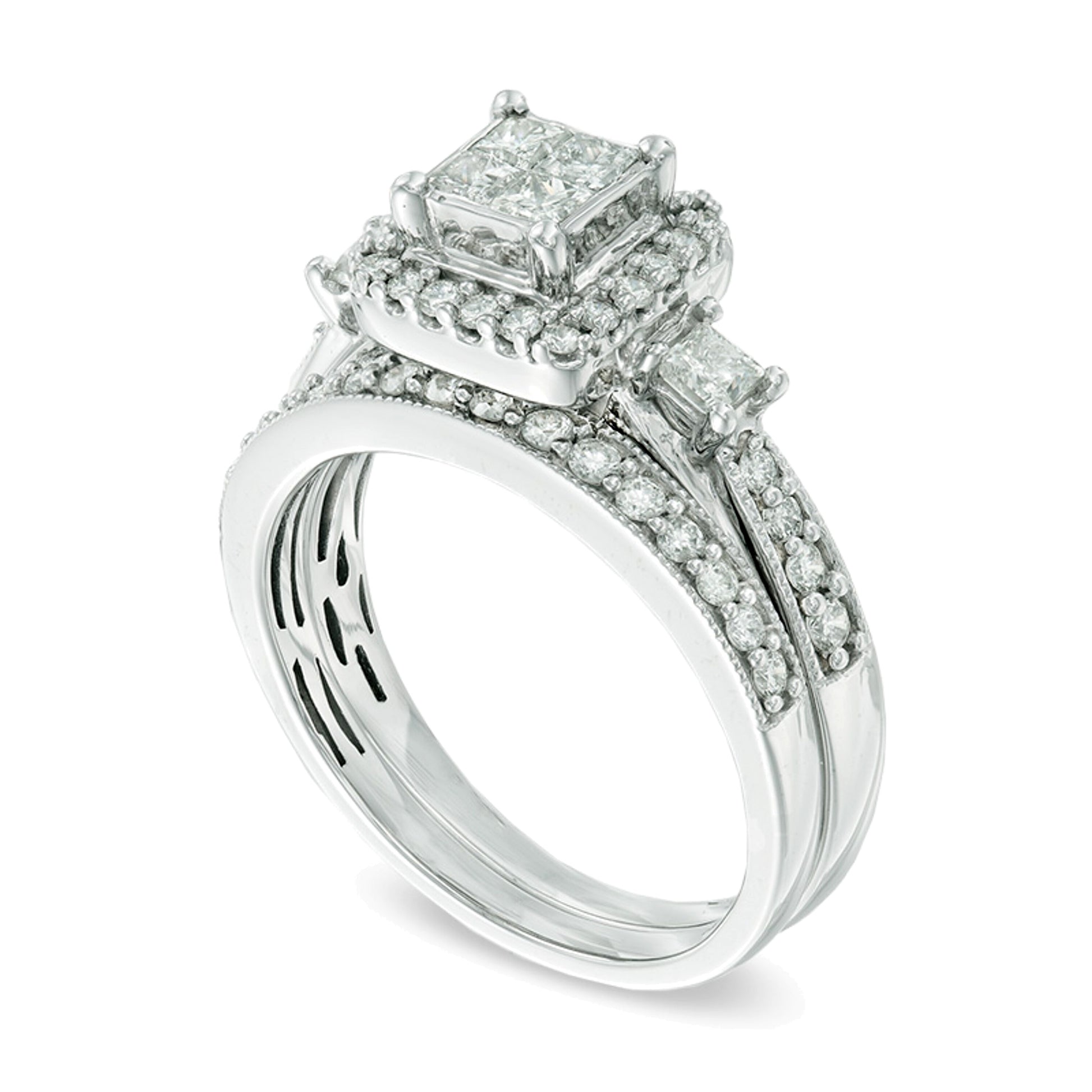 1.0 CT. TW Quad Princess-Cut Diamond Bridal Set in 10K White Gold