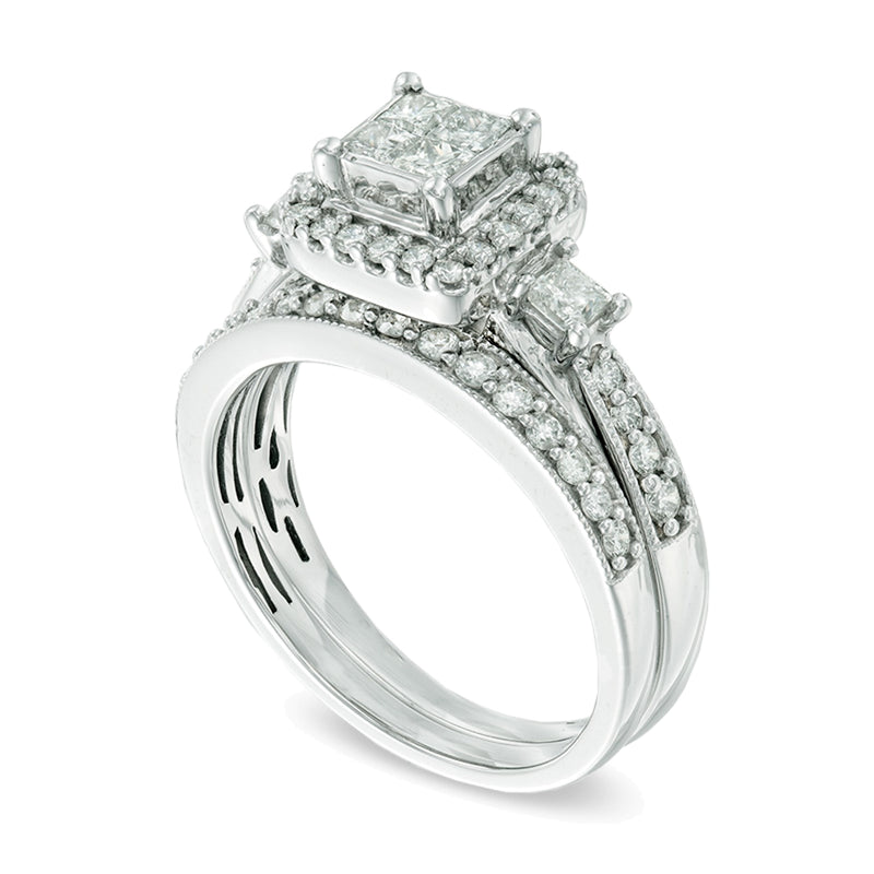 1.0 CT. TW Quad Princess-Cut Diamond Bridal Set in 10K White Gold