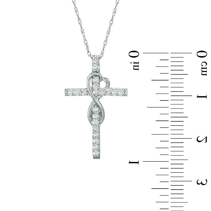 0.25 CT. TW Diamond Cross with Heart-Shaped Infinity in 10K White Gold