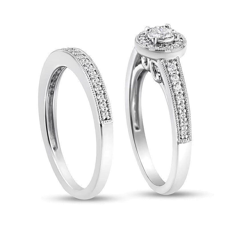0.5 CT. TW Diamond Frame Bridal Set in Sterling Silver (J/I3)