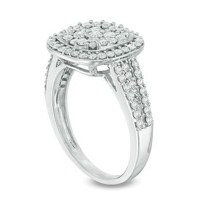 1.0 CT. TW Multi-Diamond Cushion Frame Engagement Ring in 14K White Gold