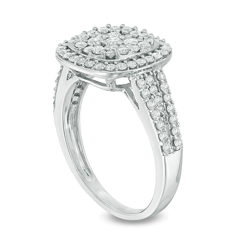 1.0 CT. TW Multi-Diamond Cushion Frame Engagement Ring in 14K White Gold