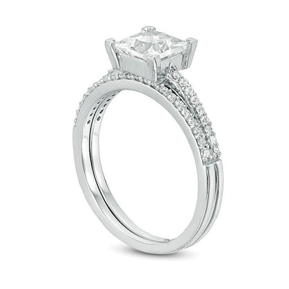 6.0mm Princess-Cut White Lab-Created Sapphire and 0.2 CT. TW Diamond Bridal Set in 10K White Gold