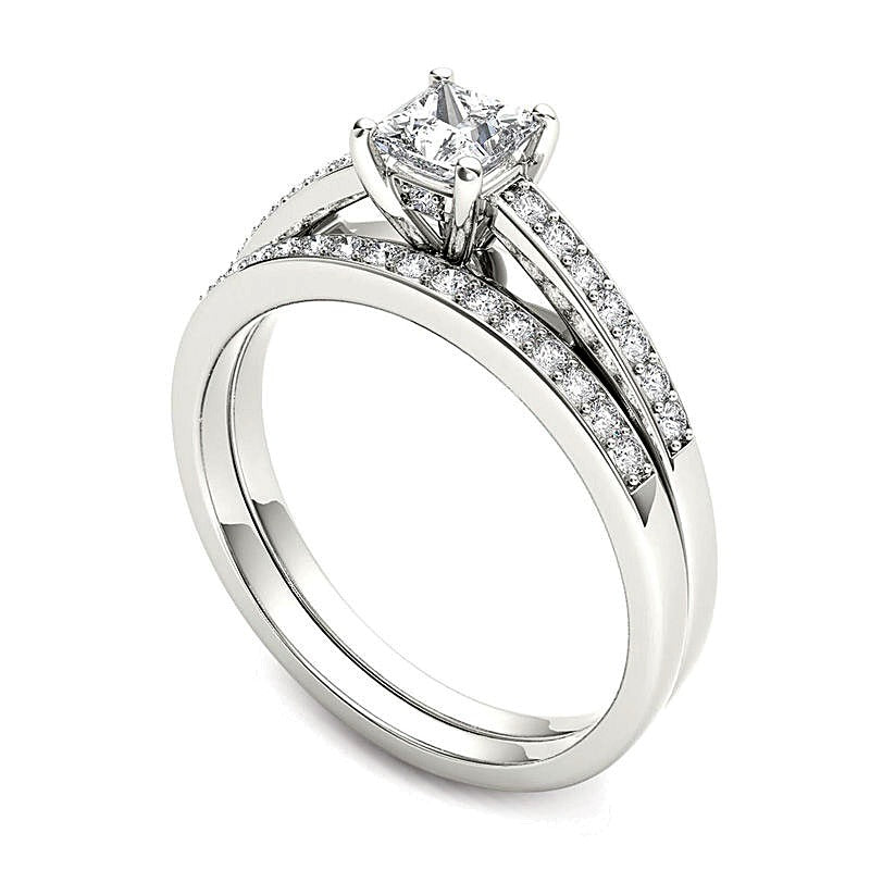 0.63 CT. TW Princess-Cut Diamond Bridal Set in 14K White Gold