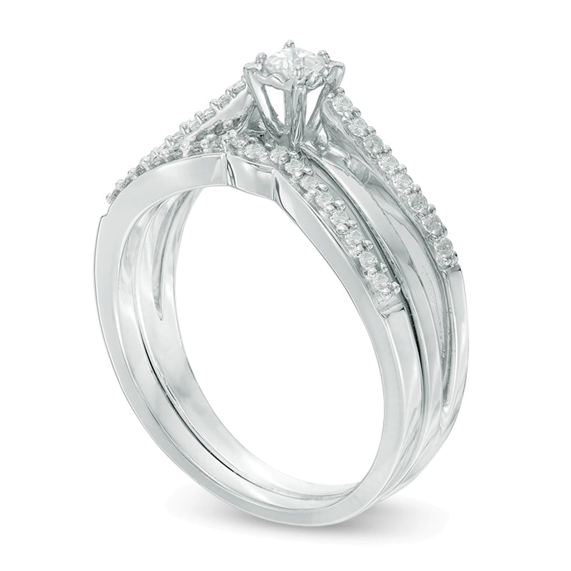 0.25 CT. TW Princess-Cut Diamond Crossover Bridal Set in 10K White Gold