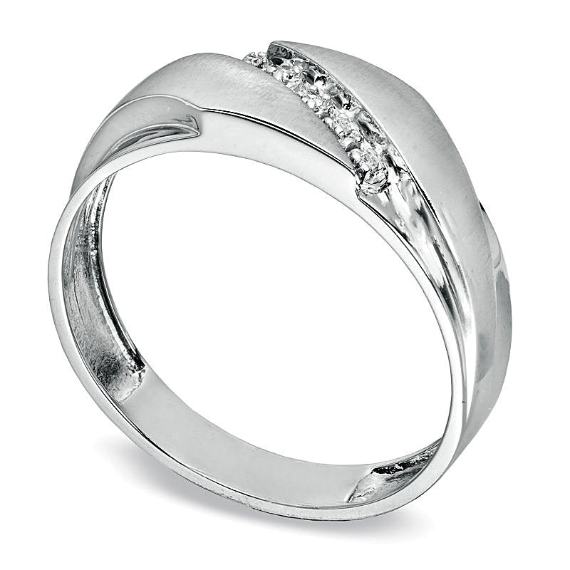 Diamond Accent Slant Wedding Band in 10K White Gold