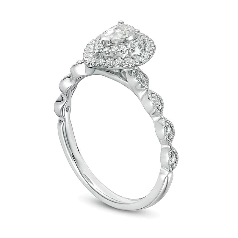 0.5 CT. TW Pear-Shaped Diamond Double Frame Vintage-Style Engagement Ring in 14K White Gold