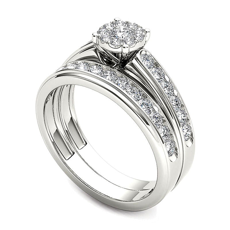 1.5 CT. TW Diamond Frame Bridal Set in 14K White Gold