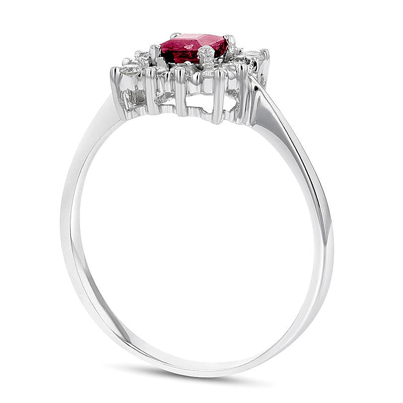 4.0mm Princess-Cut Ruby and 0.25 CT. TW Diamond Shadow Frame Ring in 14K White Gold