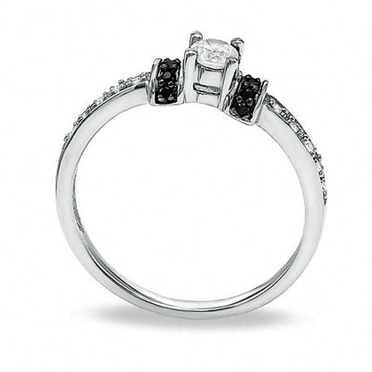 0.25 CT. TW Enhanced Black and White Diamond Station Engagement Ring in 10K White Gold