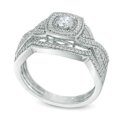 0.5 CT. TW Diamond Square Frame Twist Shank Bridal Set in 10K White Gold