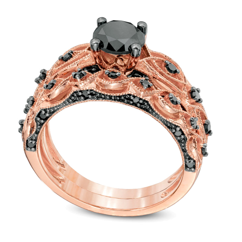 1.38 CT. TW Black Diamond Vintage-Style Bridal Set in 10K Rose Gold
