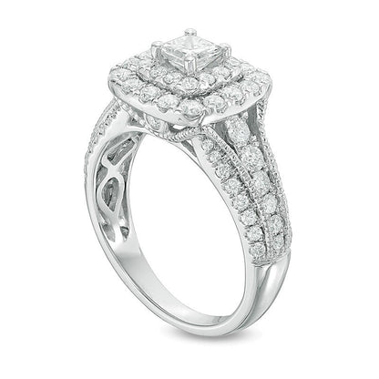 1.5 CT. TW Princess-Cut Diamond Double Frame Vintage-Style Engagement Ring in 14K White Gold