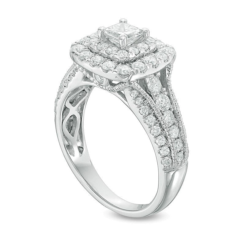 1.5 CT. TW Princess-Cut Diamond Double Frame Vintage-Style Engagement Ring in 14K White Gold