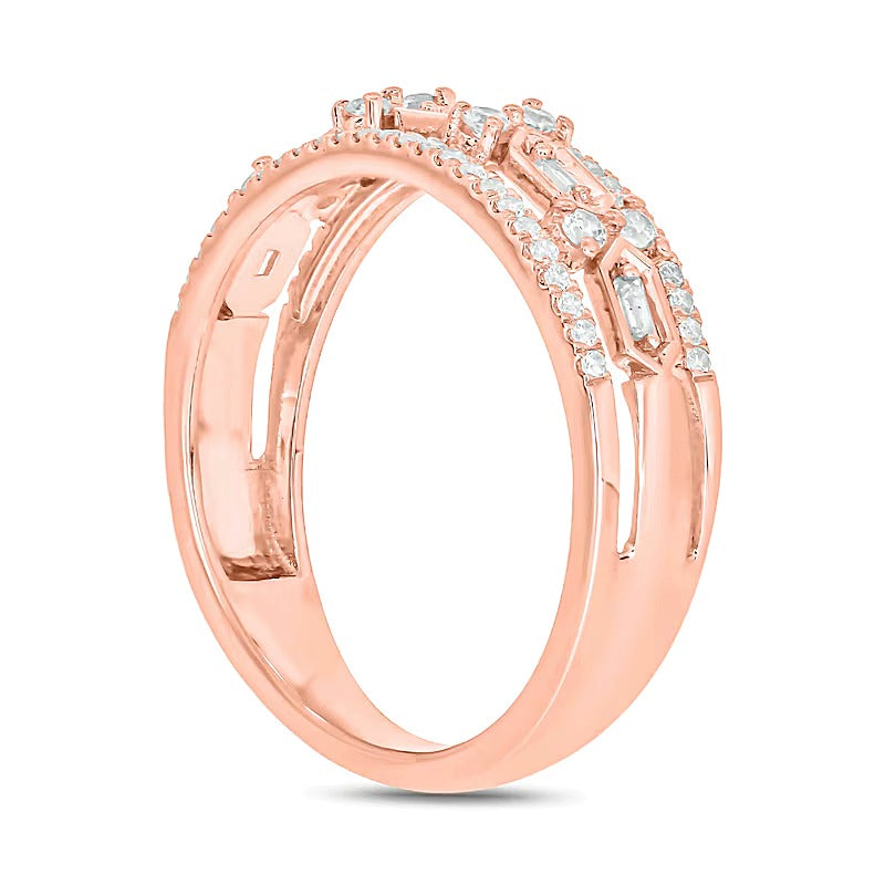 0.33 CT. TW Diamond Edge Hexagon Station Band in 10K Rose Gold