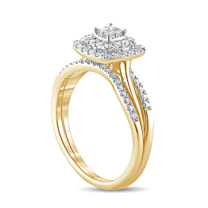 0.38 CT. TW Princess-Cut Quad Diamond Cushion Frame Bridal Set in 10K Gold