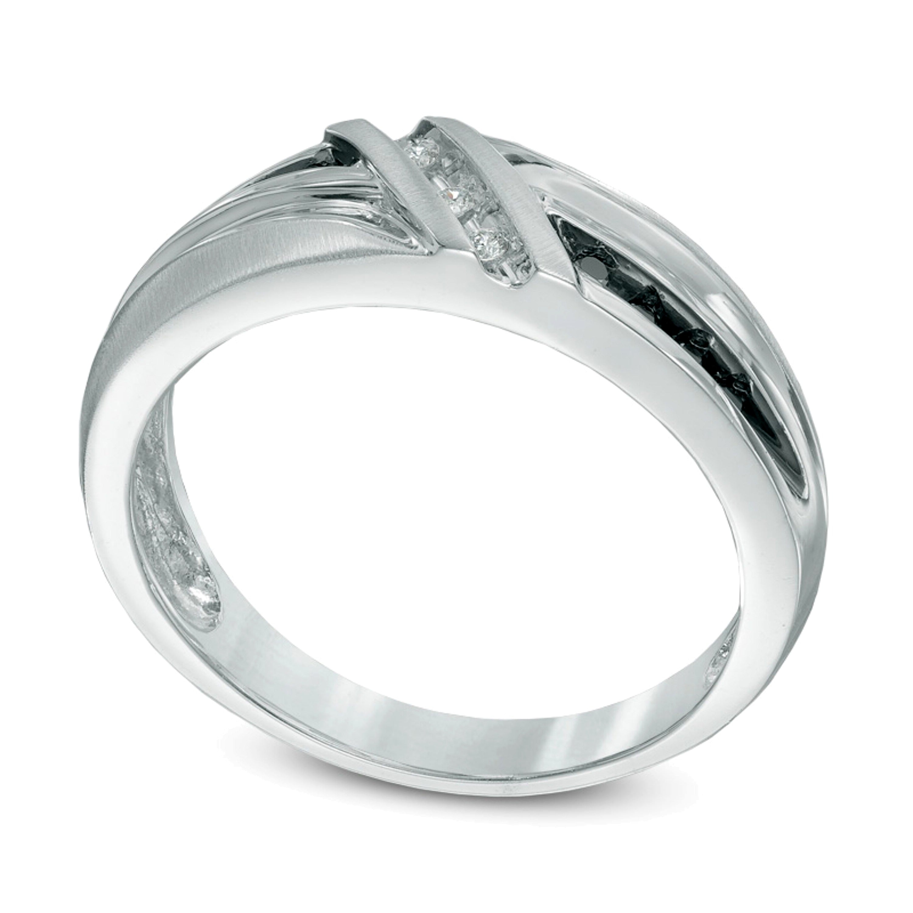 0.1 CT. TW Enhanced Black and White Diamond Wedding Band in 10K White Gold