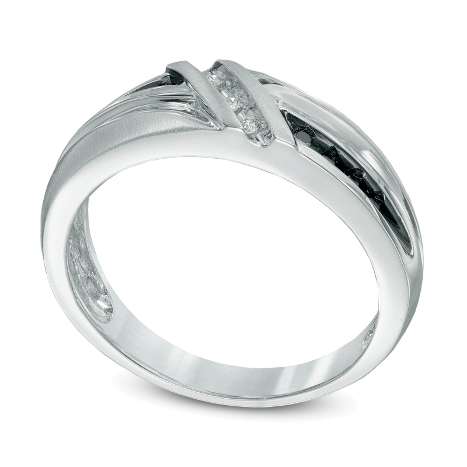 0.1 CT. TW Enhanced Black and White Diamond Wedding Band in 10K White Gold