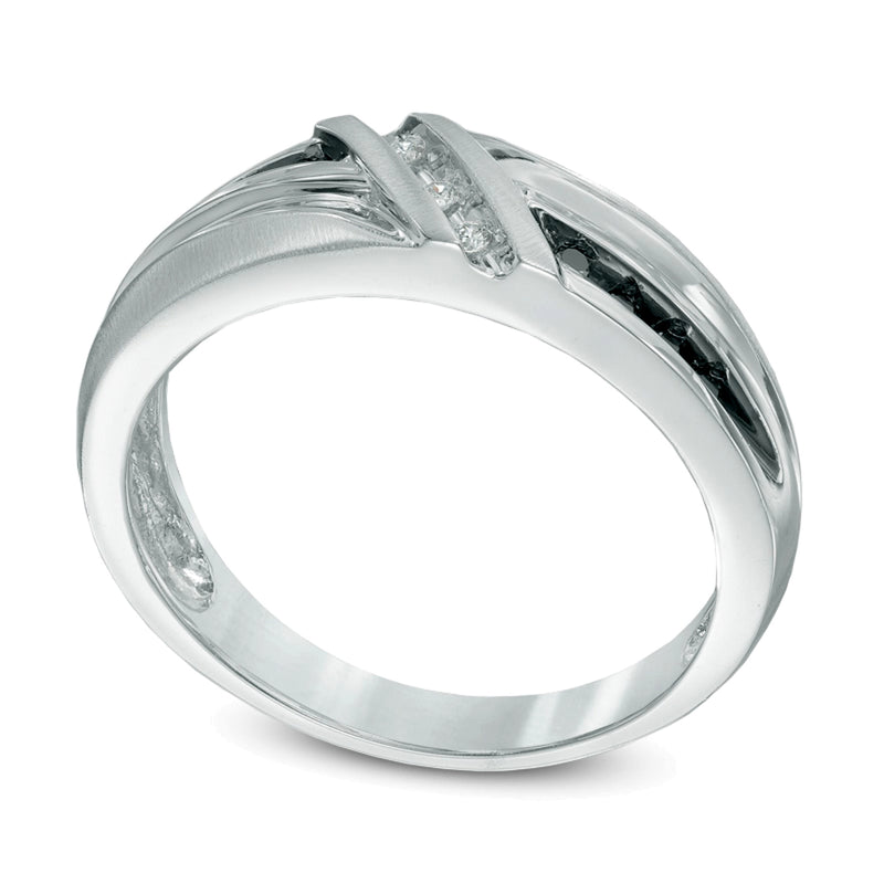 0.1 CT. TW Enhanced Black and White Diamond Wedding Band in 10K White Gold