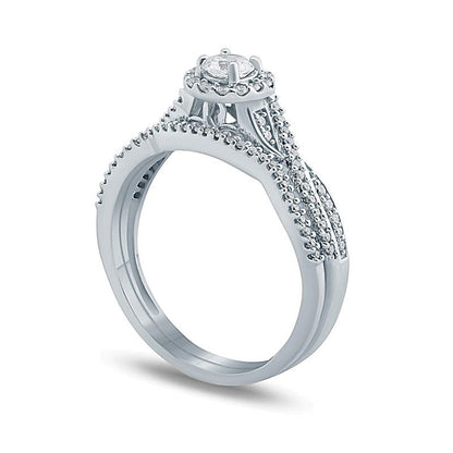 0.5 CT. TW Diamond Frame Twist Bridal Set in 10K White Gold