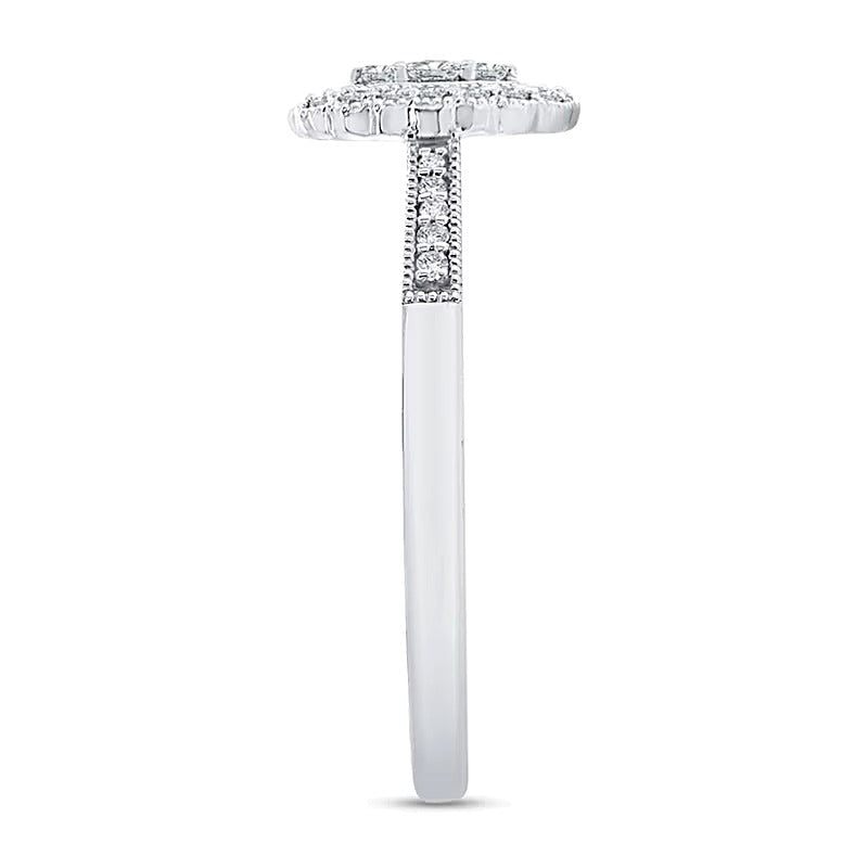 0.2 CT. TW Oval Multi-Diamond Scallop Frame Vintage-Style Ring in 10K White Gold