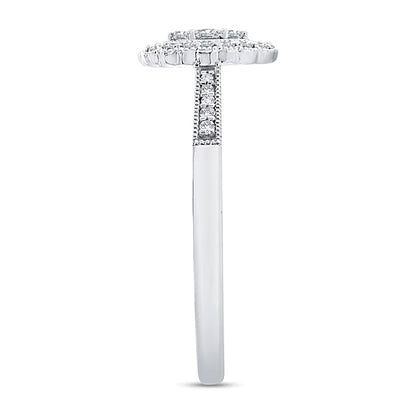 0.2 CT. TW Oval Multi-Diamond Scallop Frame Vintage-Style Ring in 10K White Gold