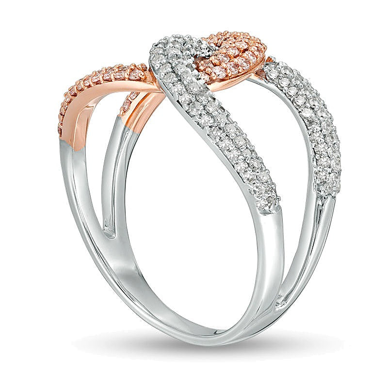 0.75 CT. TW Pink and White Diamond Interlocking Loops Ring in 14K Two-Tone Gold