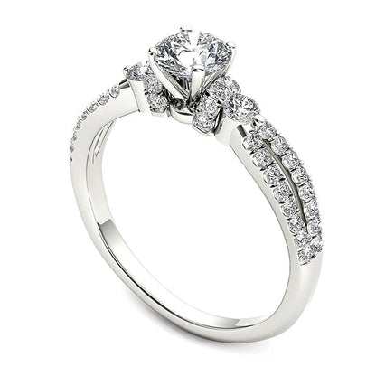 1.0 CT. TW Diamond Collared Split Shank Engagement Ring in 14K White Gold