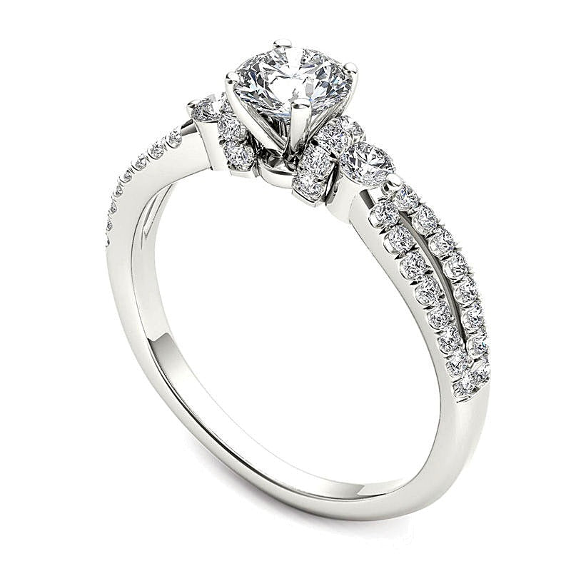 1.0 CT. TW Diamond Collared Split Shank Engagement Ring in 14K White Gold