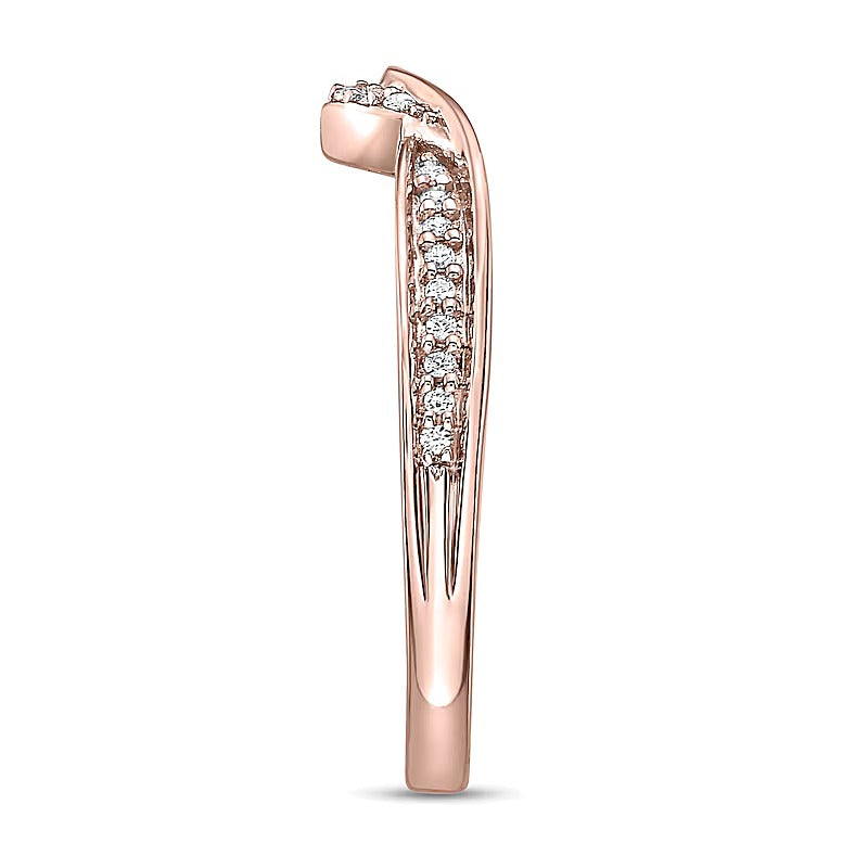 0.1 CT. TW Diamond Wave Contour Band in 10K Rose Gold