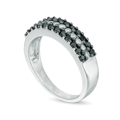 0.75 CT. TW Enhanced Black and White Diamond Three Row Anniversary Band in 10K White Gold