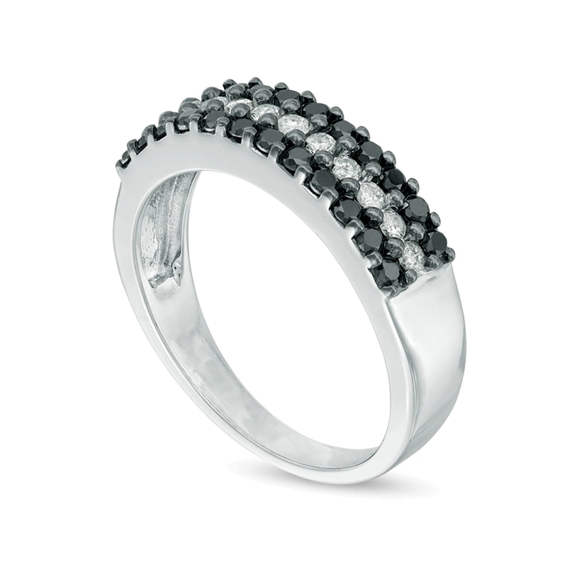 0.75 CT. TW Enhanced Black and White Diamond Three Row Anniversary Band in 10K White Gold