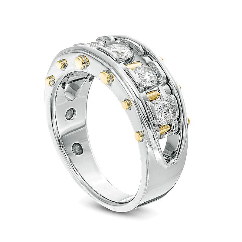 1.0 CT. TW Diamond Five Stone Riveted Wedding Band in 14K Two-Tone Gold