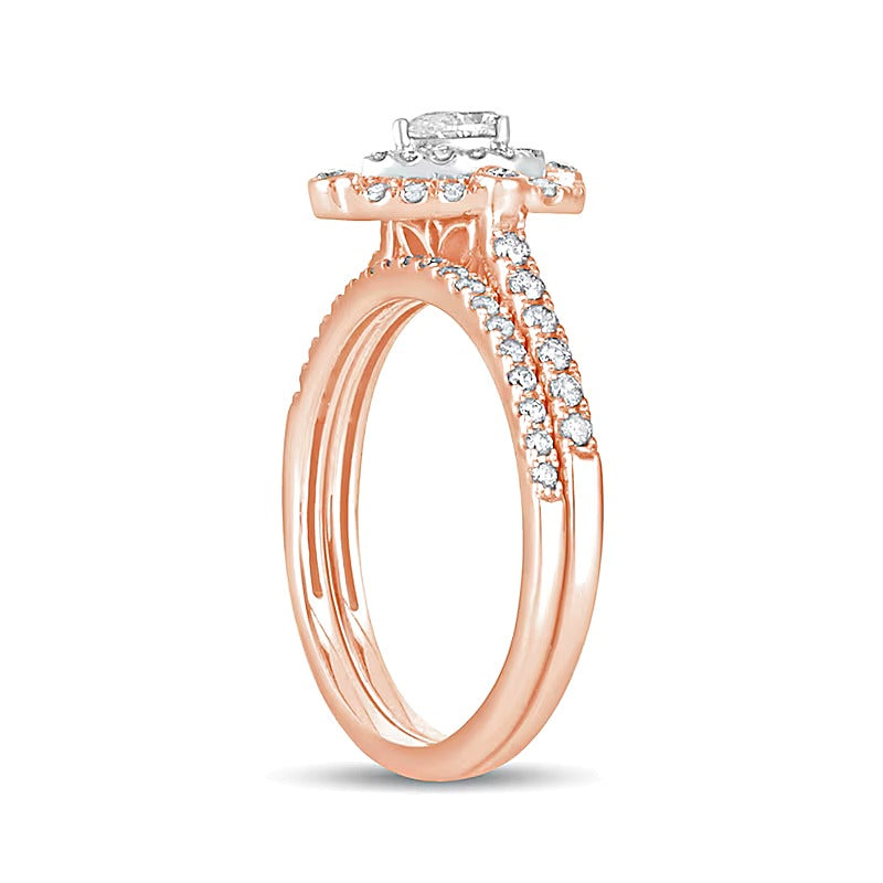 0.63 CT. TW Pear-Shaped Diamond Double Frame Bridal Set in 10K Rose Gold