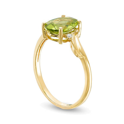 Oval Peridot and Diamond Accent Bypass Swirl Shank Ring in 10K Gold