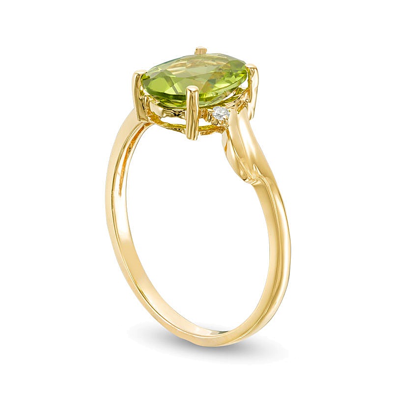 Oval Peridot and Diamond Accent Bypass Swirl Shank Ring in 10K Gold