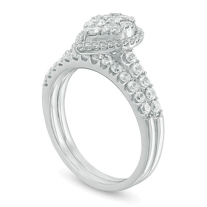 1.0 CT. TW Multi-Diamond Pear-Shaped Frame Bridal Set in 14K White Gold