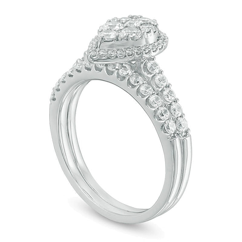 1.0 CT. TW Multi-Diamond Pear-Shaped Frame Bridal Set in 14K White Gold