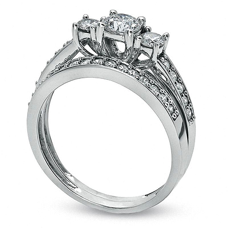 0.88 CT. TW Diamond Three Stone Bridal Set in 10K White Gold